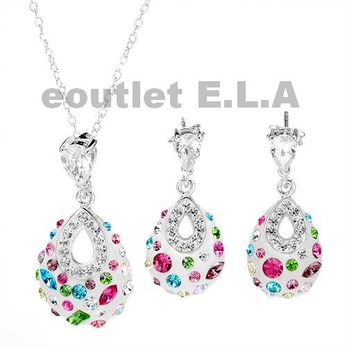 RAINBOW SWAROVSKI CRYSTALS SOLID SILVER MATCHING SET